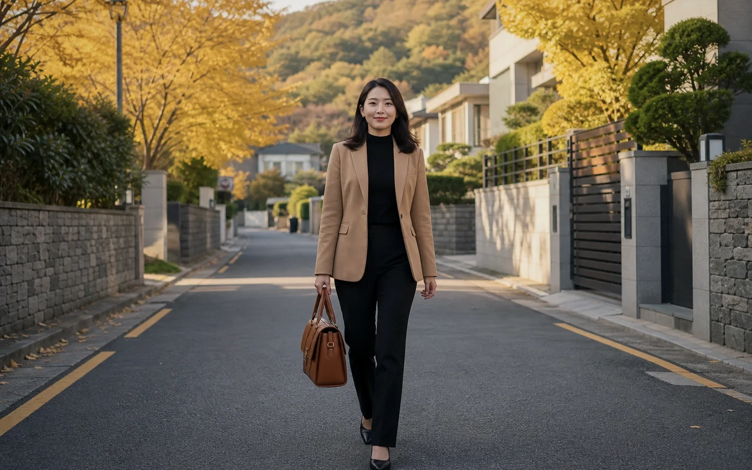 대전 지역에서 케어 가방을 들고 방문지로 이동하는 성인 여성 케어사