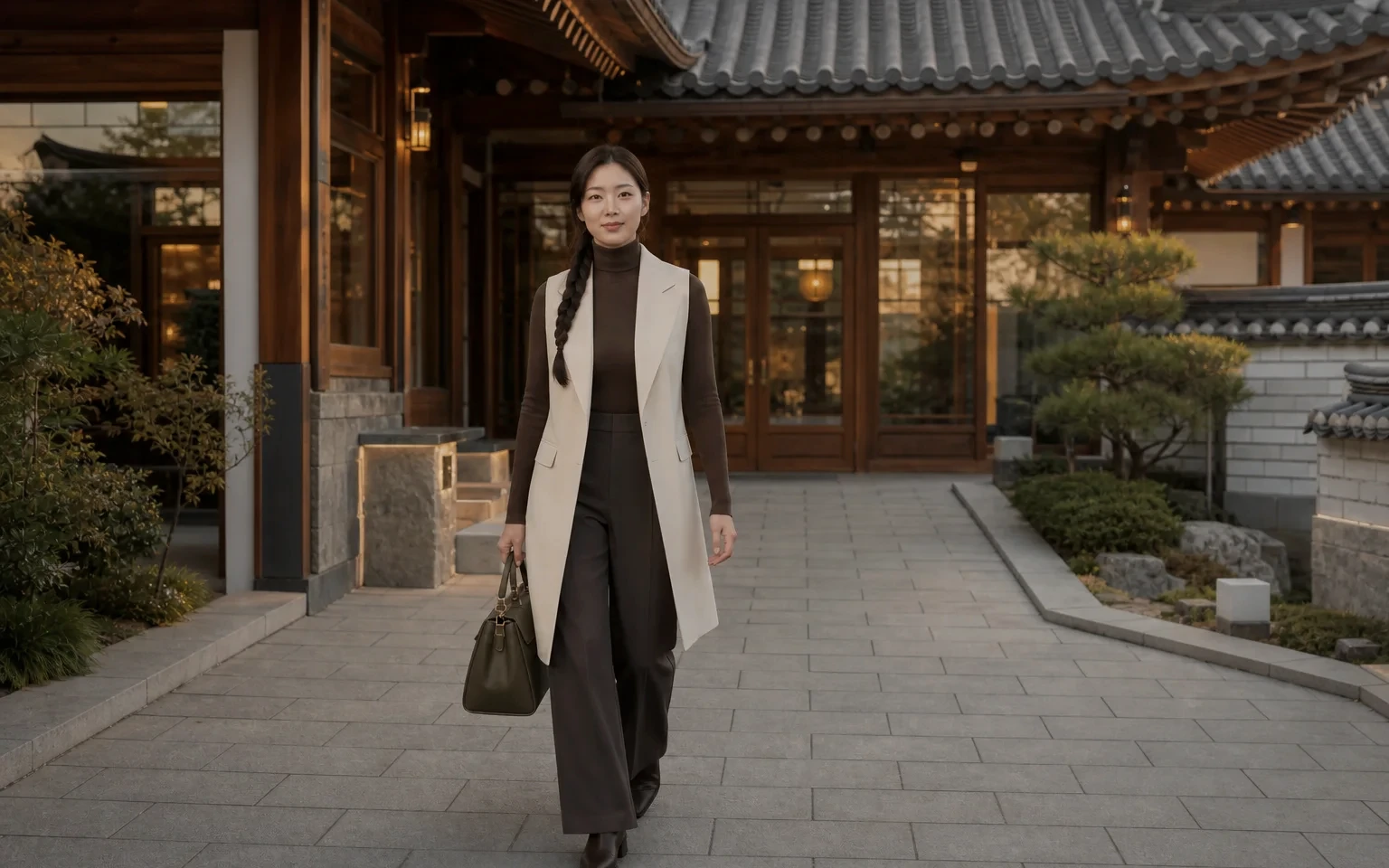 전북 지역에서 케어 가방을 들고 방문지로 이동하는 성인 여성 케어사