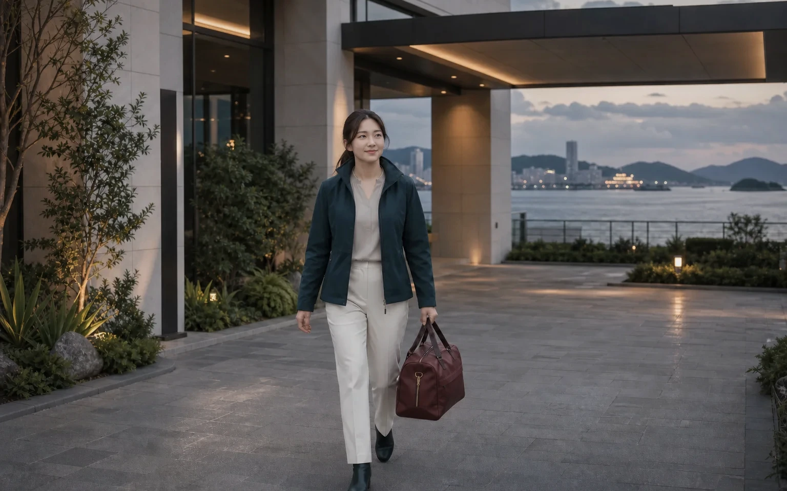전남 지역에서 케어 가방을 들고 방문지로 이동하는 성인 여성 케어사