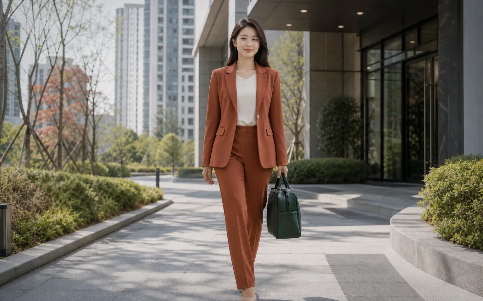 세종 지역에서 케어 가방을 들고 방문지로 이동하는 성인 여성 케어사
