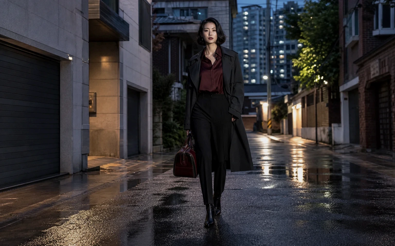 서울 지역에서 케어 가방을 들고 방문지로 이동하는 성인 여성 케어사